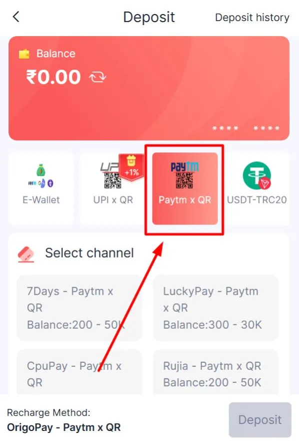 Select the Paytm or QR payment option